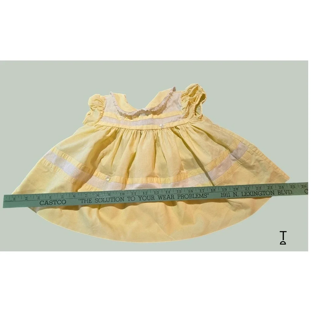 Baby Togs Vintage Sun Dress Kids 18M Yellow Peter Pan Collar Lace Trim